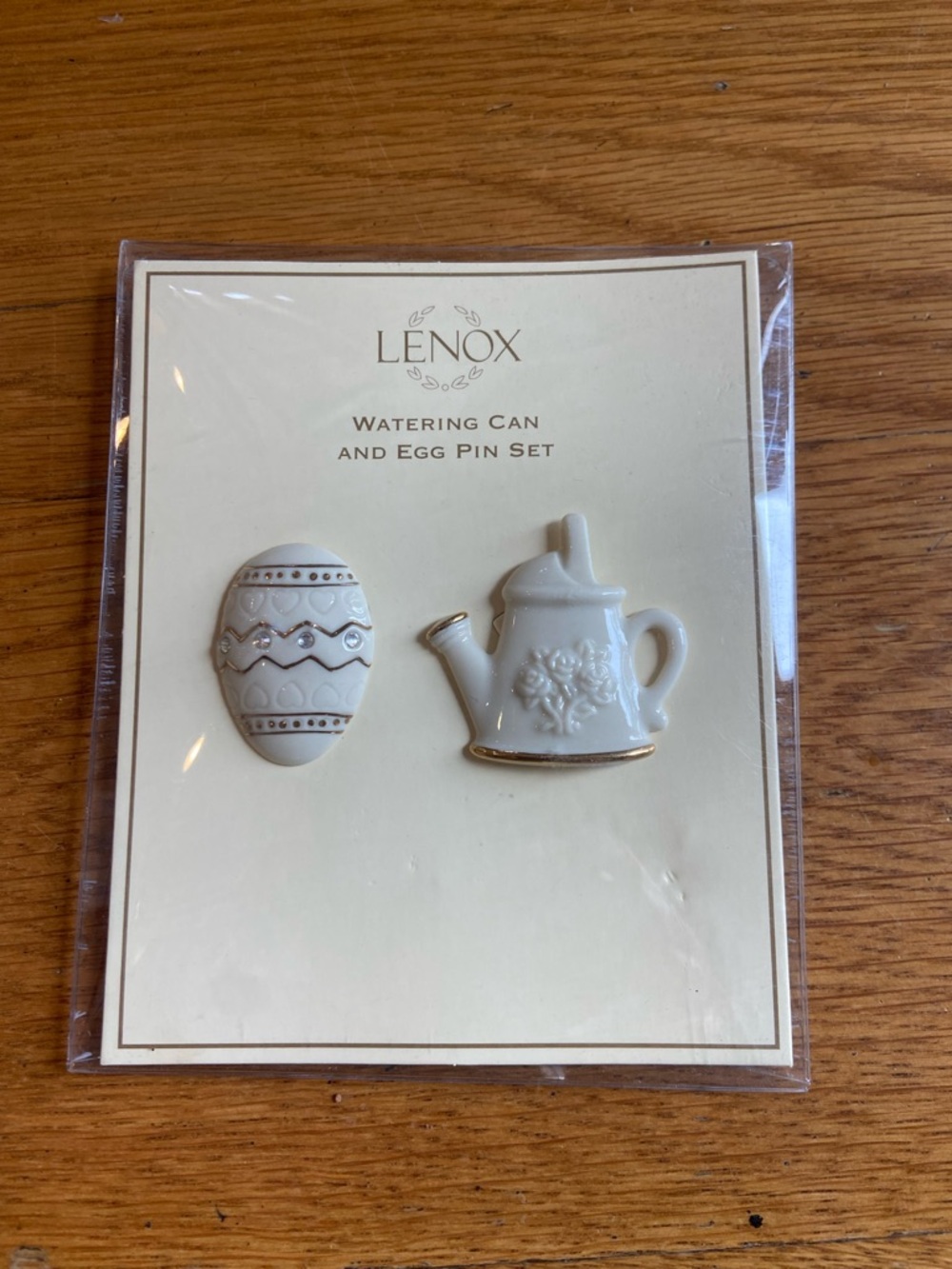 Lenox White and Gold Watering Can & Egg Pin Set VTG 90s